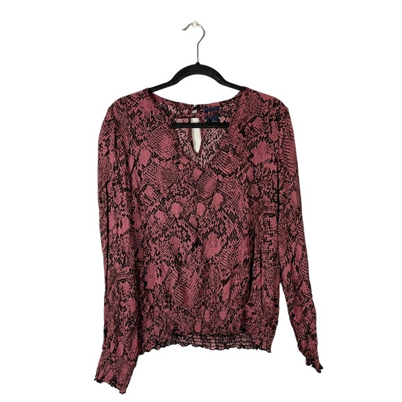 Daytrip Tops - Daytrip Snakeskin Patterned Boho Business Casual Long Sleeve Blouse Size Large